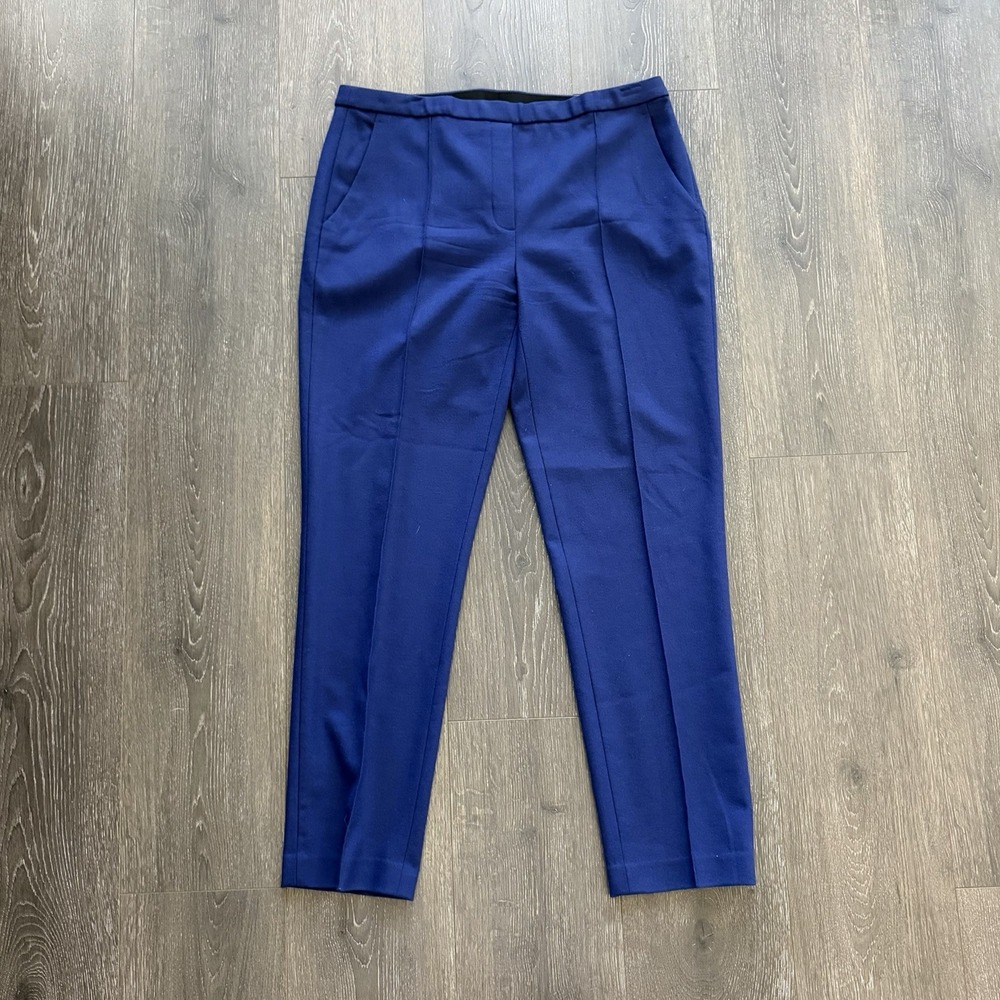 Elie Tahari Slim Fit Flat Front Wool Trousers Dress Pants Blue 12 Quiet Luxury